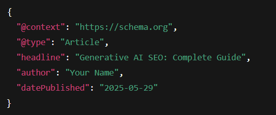 Structured Data and Schema Markup code for Generative AI SEO